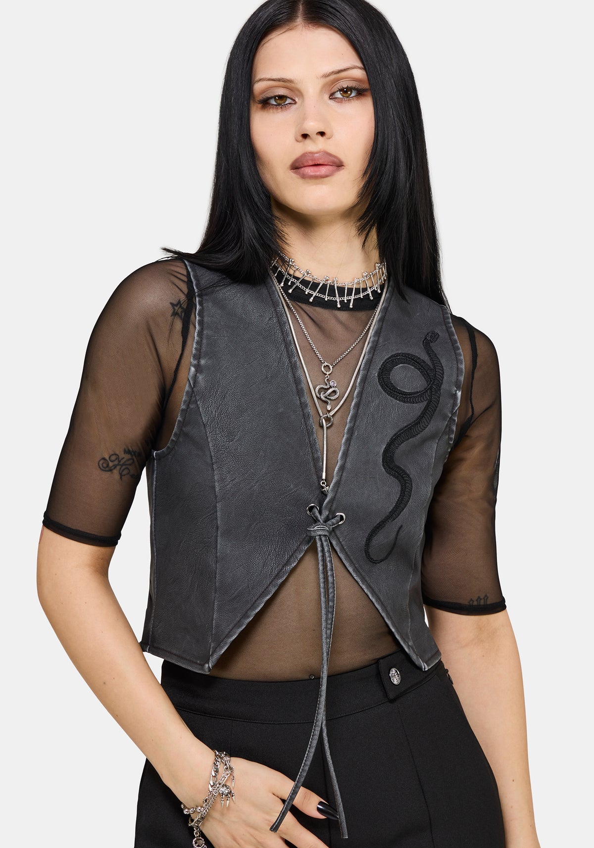 Sirrha PU Serpent Embroidered Waistcoat EU 34