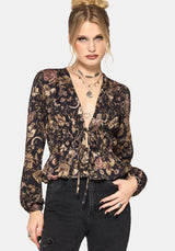 Triple Goddess Print Tie Front Blouse