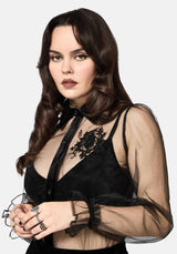 Fen Bug Embroidery Organza Sheer Shirt