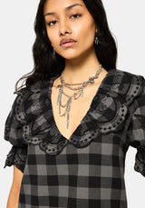 Ashwing Check Broderie Collar Blouse