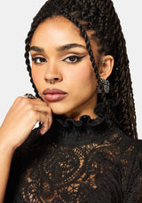 Lyra Lace Ruched High Neck Blouse - Black