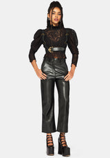 Lyra Lace Ruched High Neck Blouse - Black