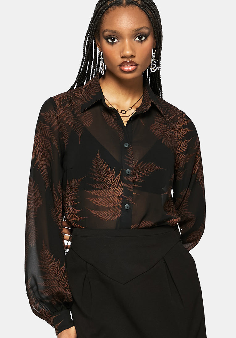 Ruin Farn Druck Chiffon Hemd