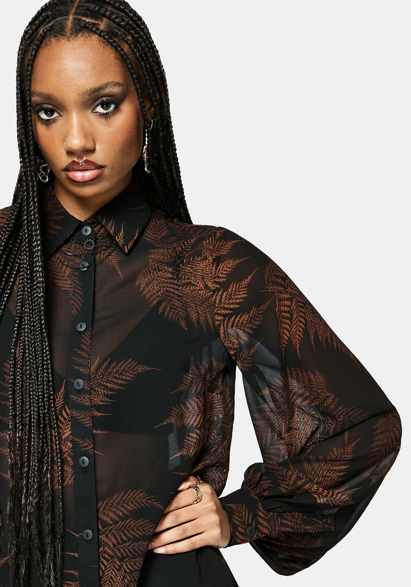 Ruin Fern Print Chiffon Shirt