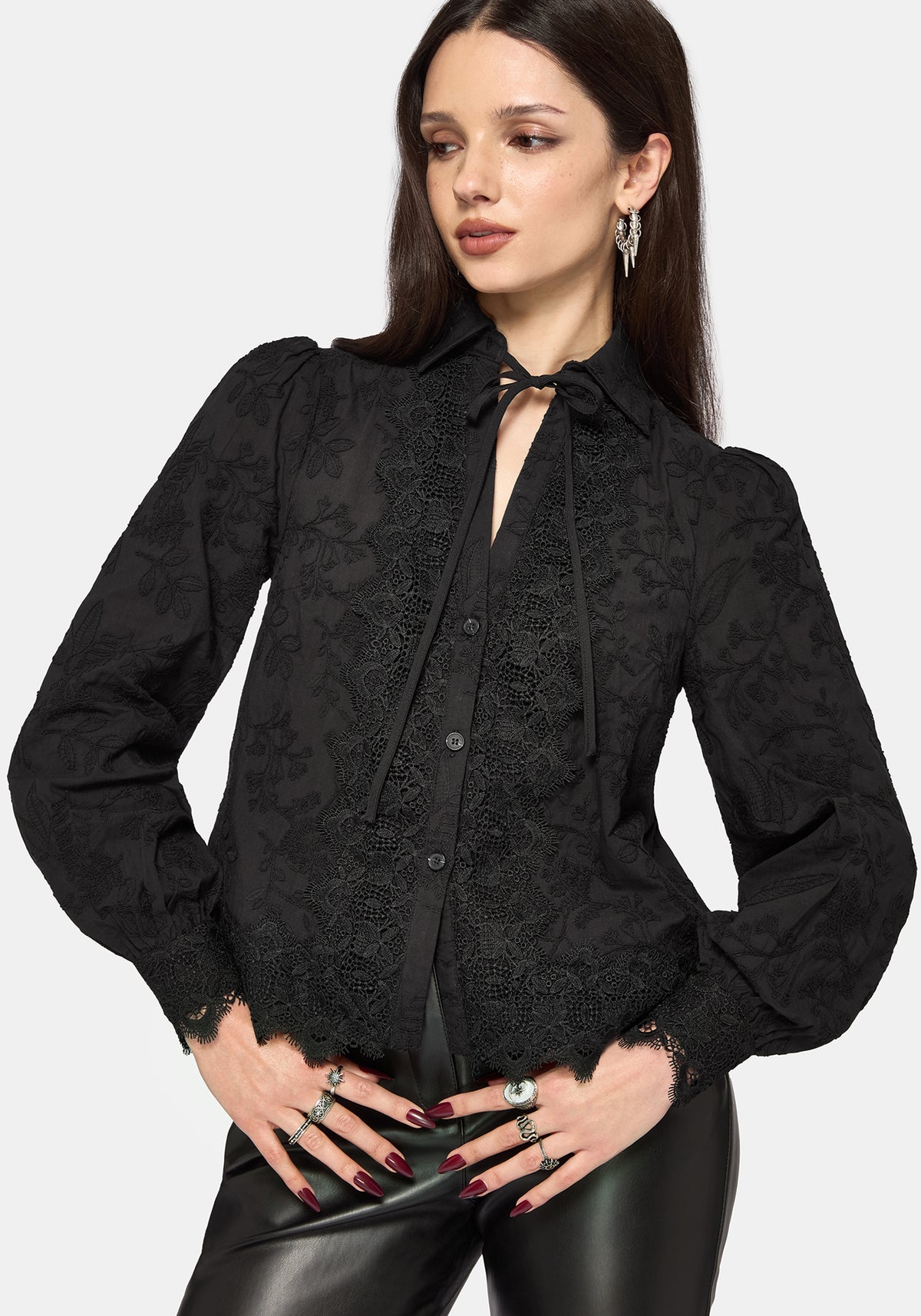 Lila Scallop Lace Open Collar Shirt