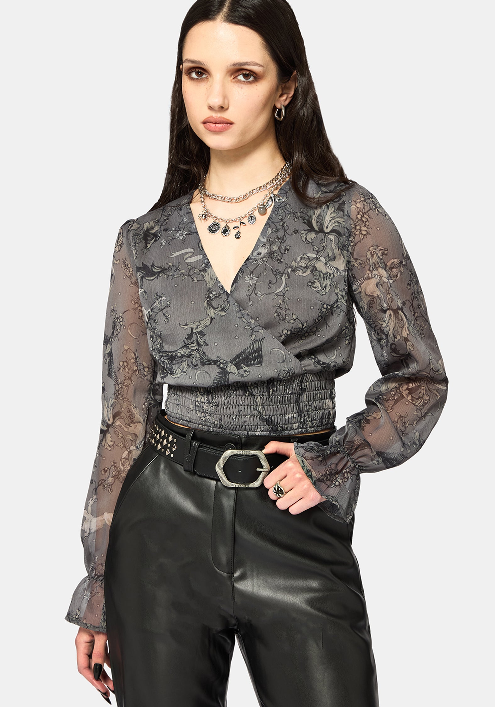 Merunicorn Enchanted Wald Grau Chiffon Wickel Top