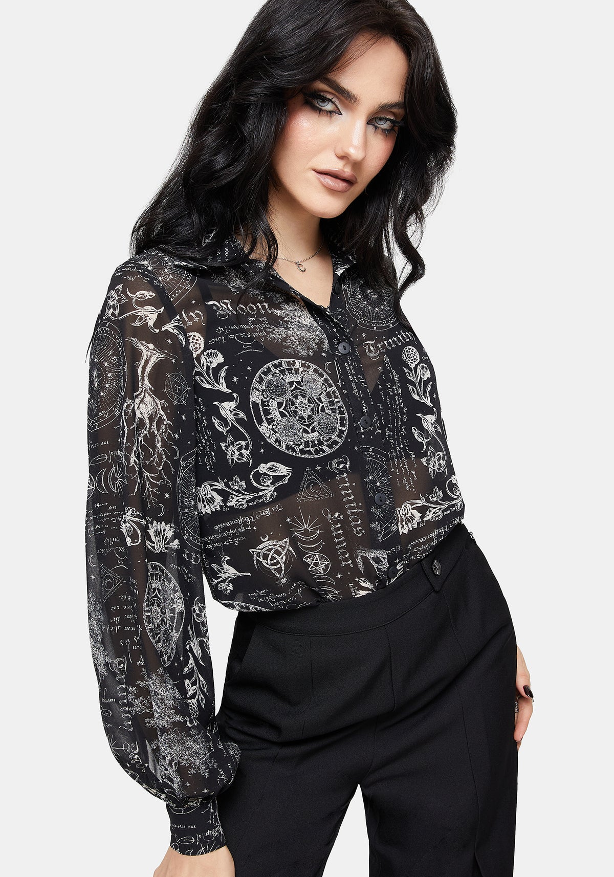 Trinity Mond Druck Chiffon Hemd