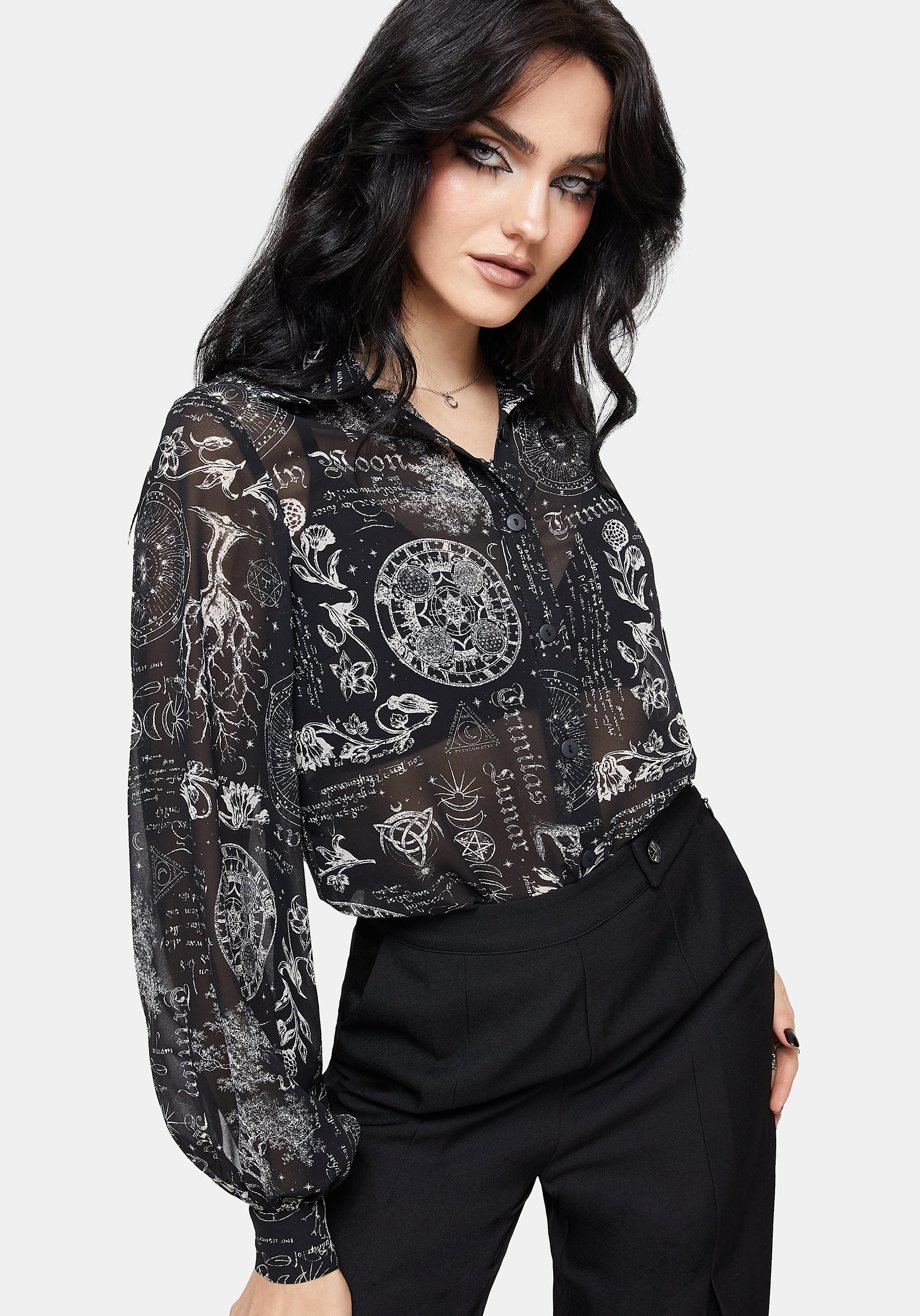Trinity Mond Druck Chiffon Hemd