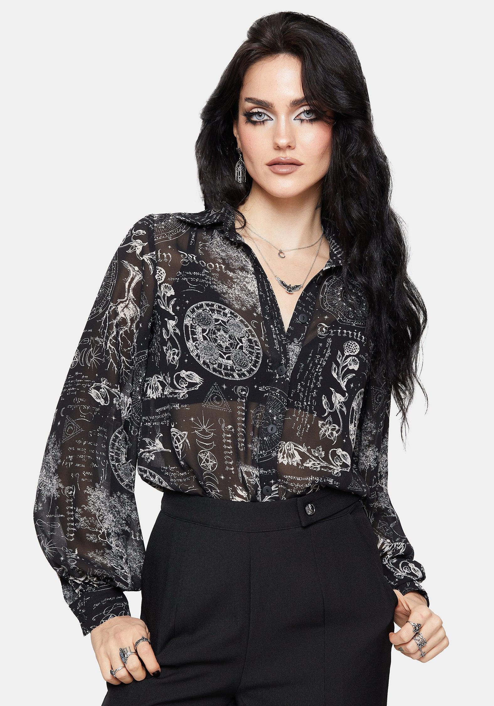 Trinity Mond Druck Chiffon Hemd