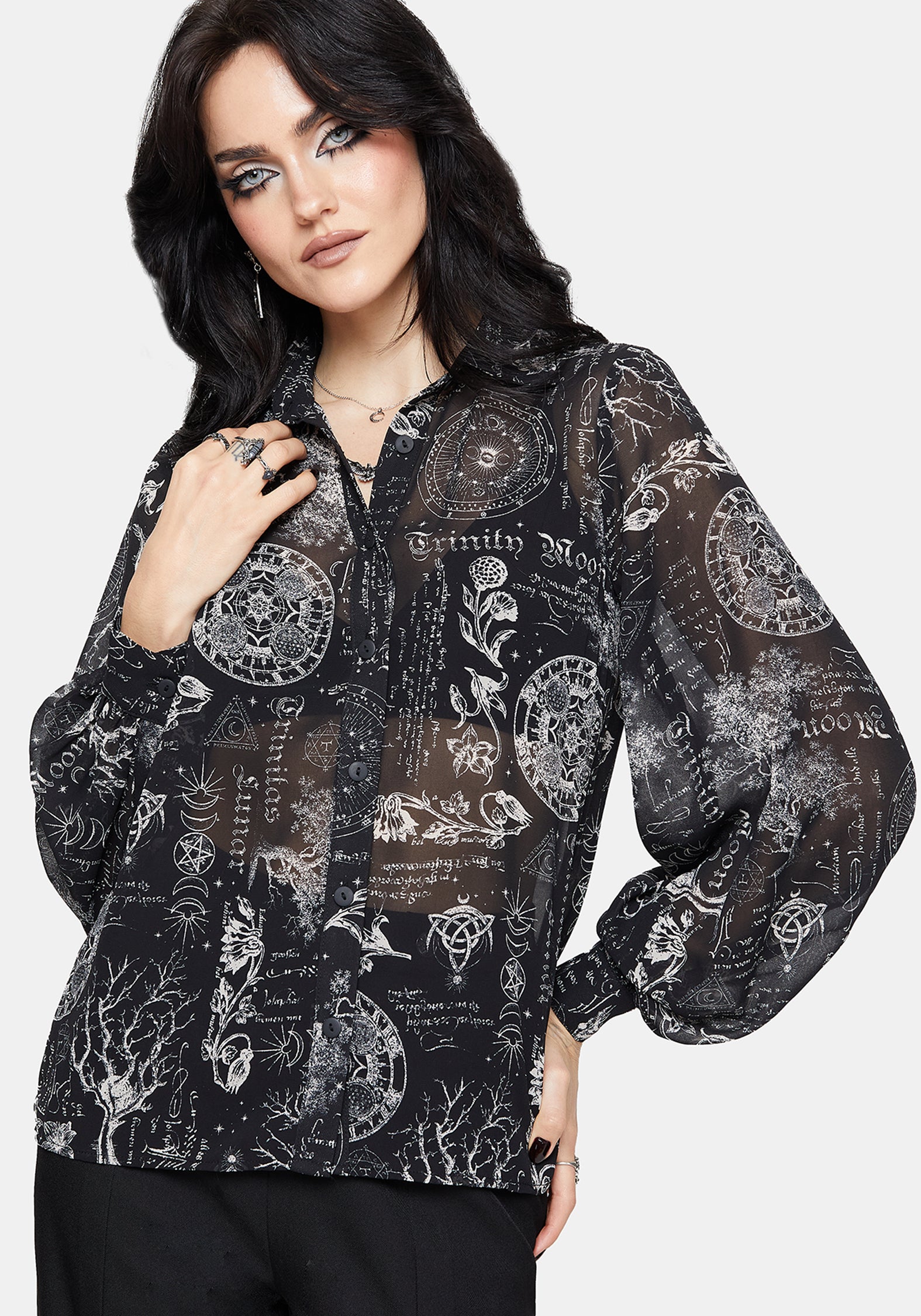 Trinity Mond Druck Chiffon Hemd