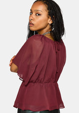 Ari Cape Charm Blouse - Burgundy