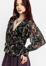 Dionaea Flytrap Print Ruched Button Down Top