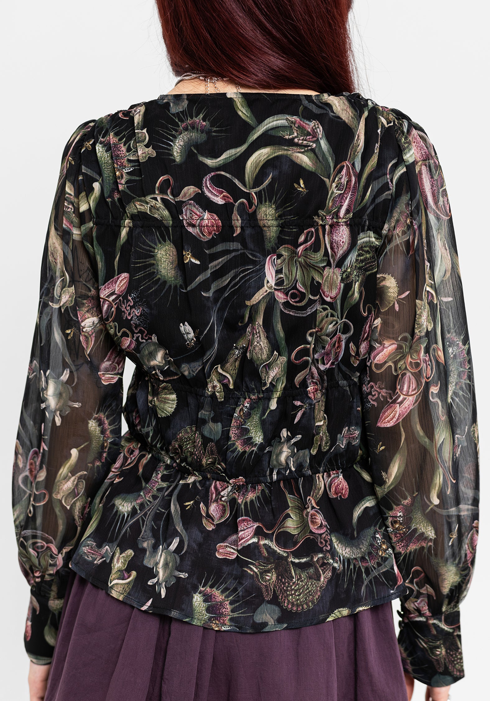Dionaea Flytrap Print Ruched Button Down Top