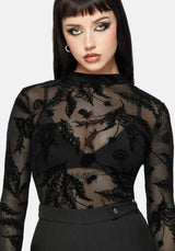 Cimora Dandelion Flock Mesh Long Sleeve Top