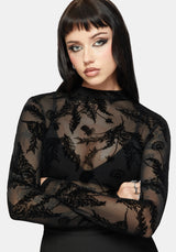 Cimora Dandelion Flock Mesh Long Sleeve Top