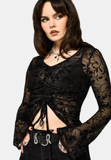 Deadly Nightshade Flocked Mesh Ruched Top