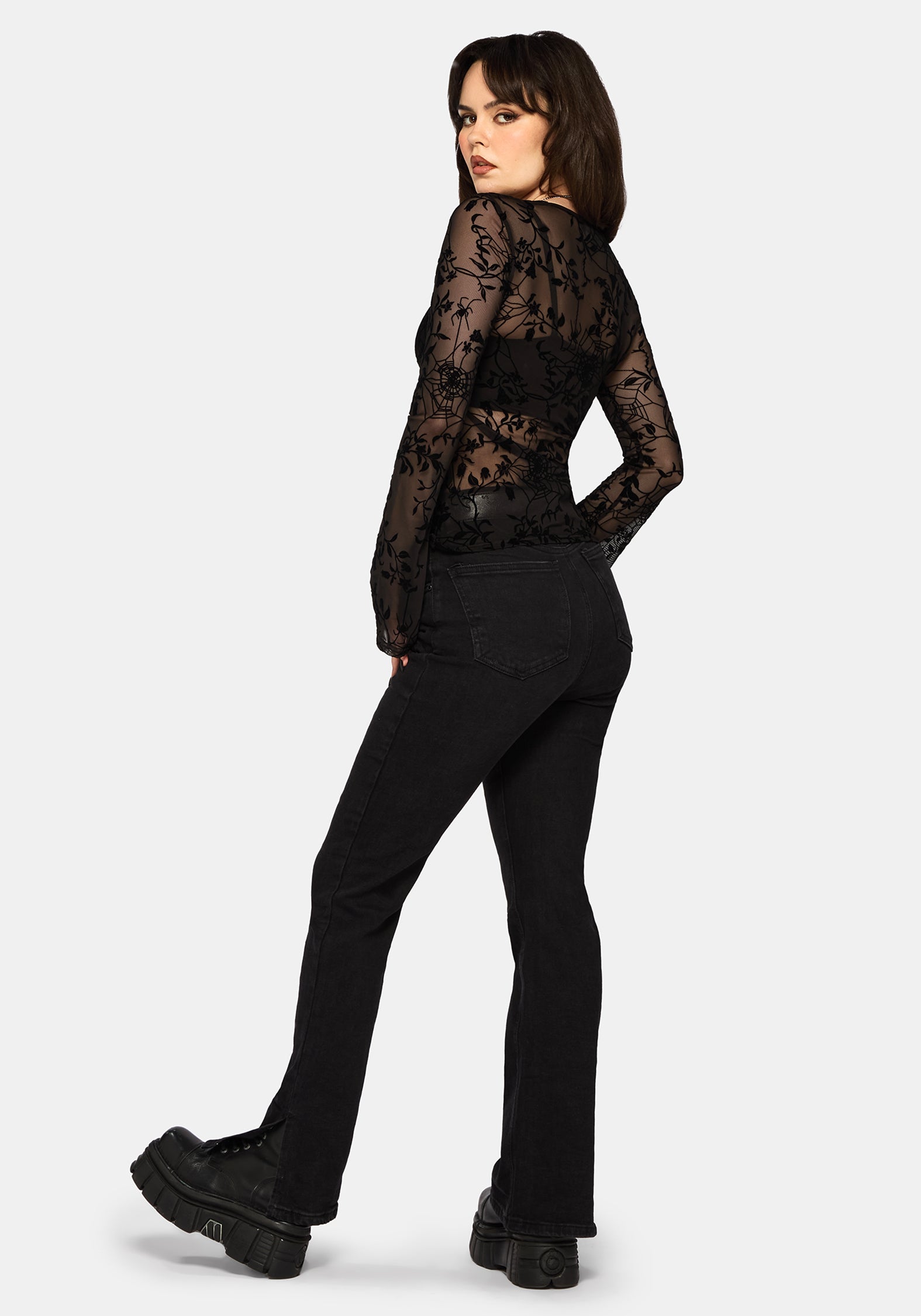 Deadly Nightshade Beflockt Mesh Gerafft Top