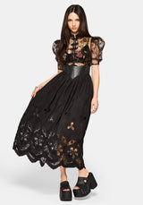 Angela Folk Embroidered Black Blouse