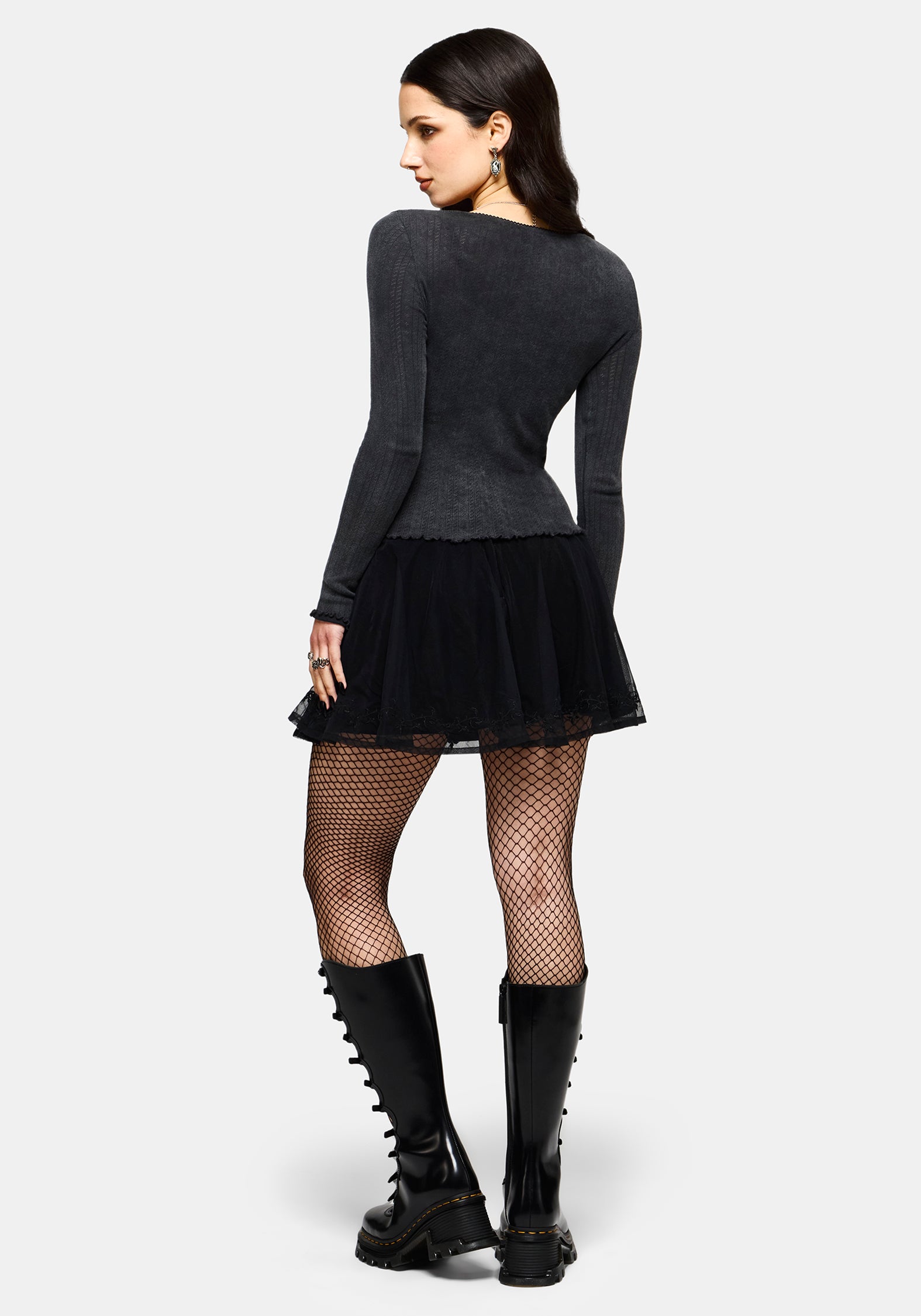 Lucera Lang Ärmel Pointelle Scoop Hals Top