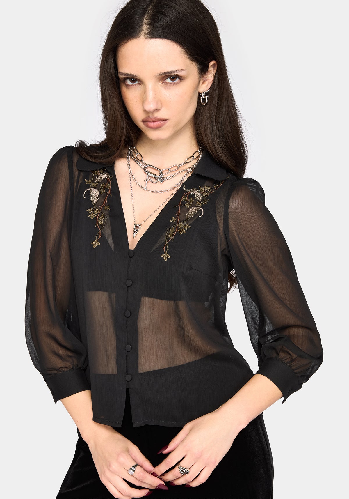 Rasque Bestickt Chiffon Hemd
