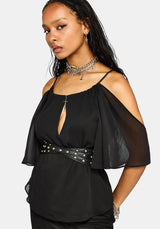 Ari Cape Charm Blouse - Black