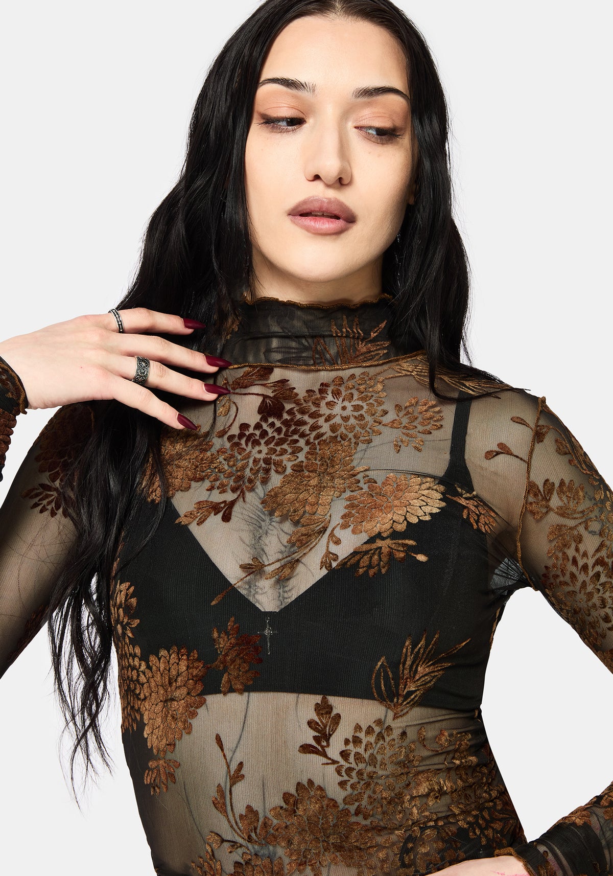 Rosaleigh Flockdruck Mesh Top