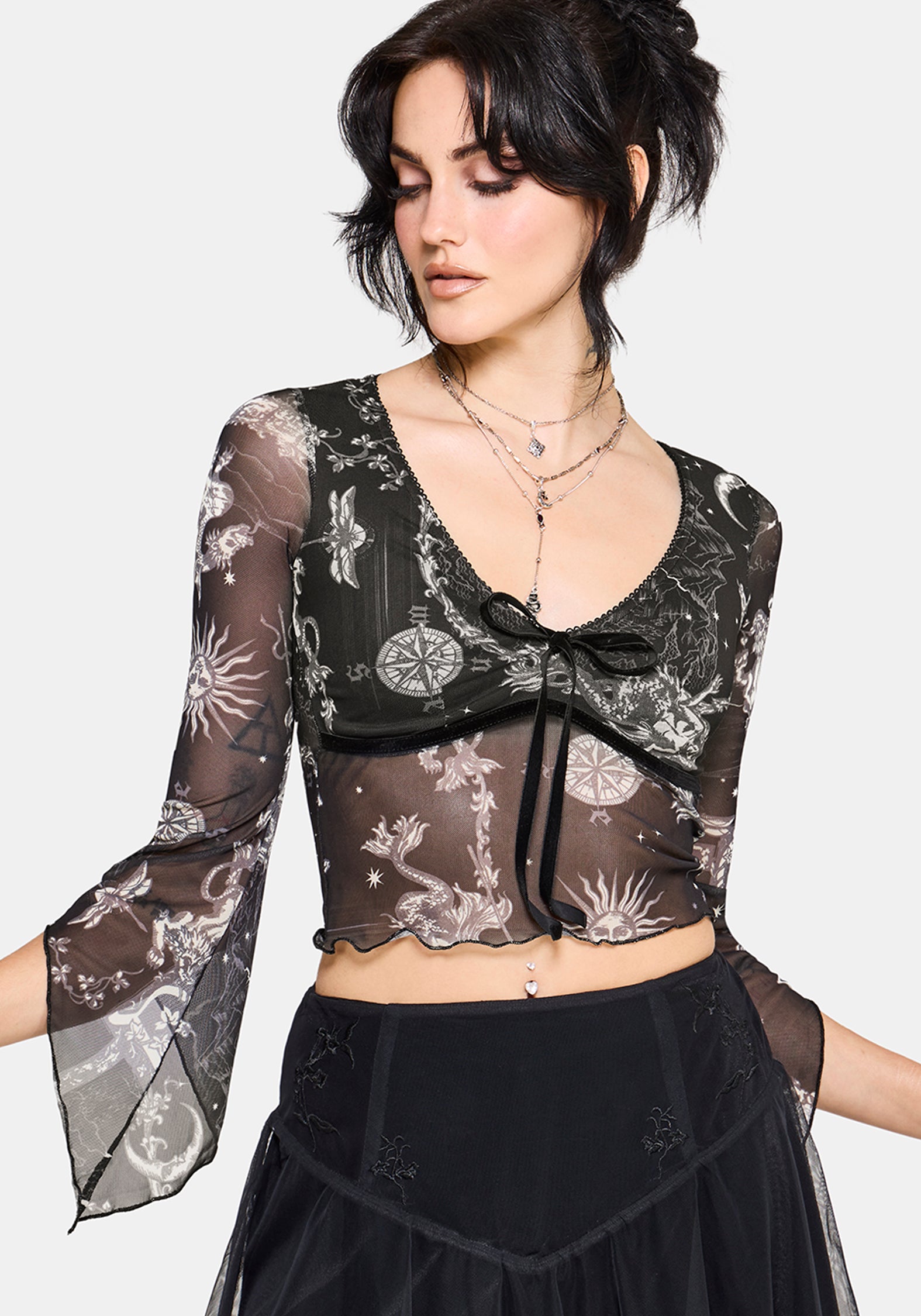 Isolde Mittelalterlich Map Samt Mesh Mix Top
