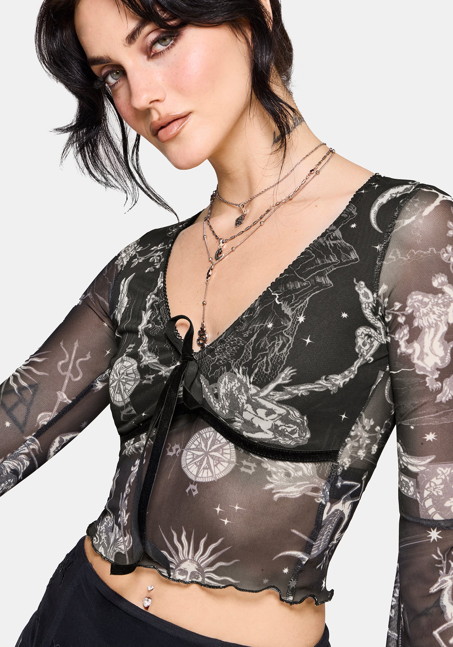 Isolde Mittelalterlich Map Samt Mesh Mix Top