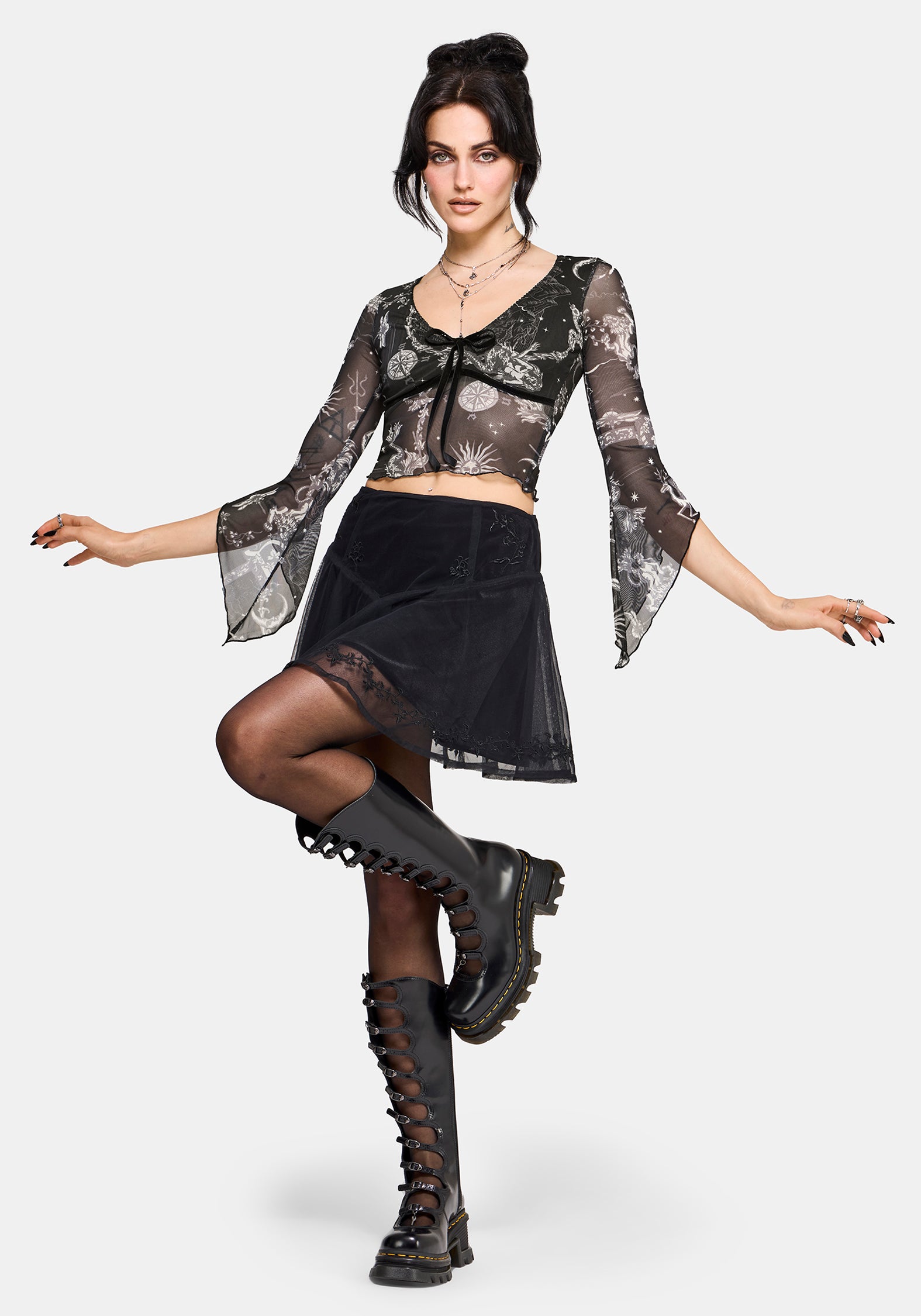 Isolde Mittelalterlich Map Samt Mesh Mix Top
