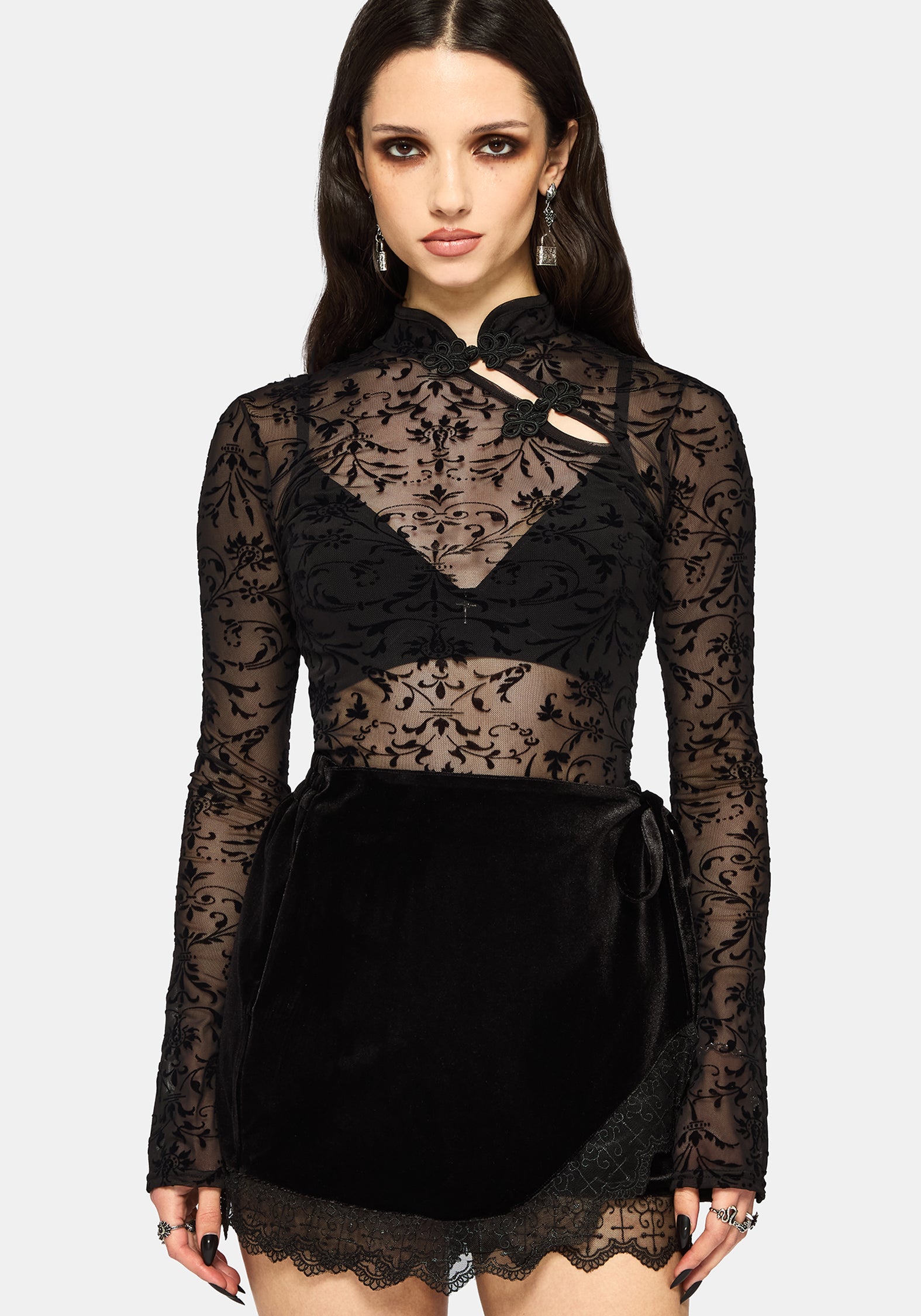 Mae Flockdruck Asymmetrisch Lang Ärmel Top
