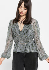 Rootweave Printed Chiffon Shirred Blouse