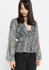 Rootweave Printed Chiffon Shirred Blouse