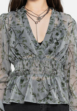 Rootweave Printed Chiffon Shirred Blouse