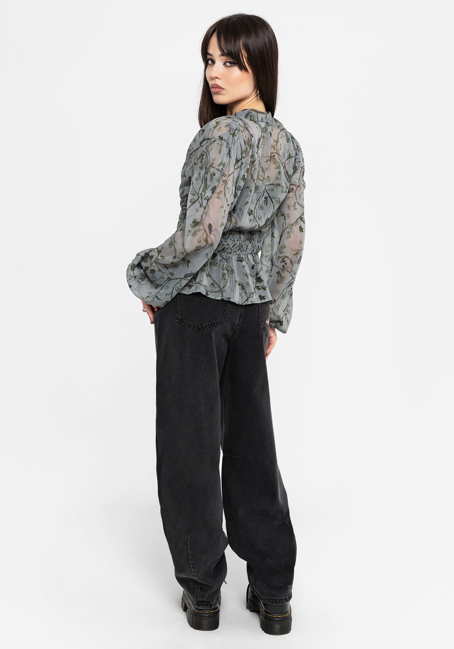 Rootweave Printed Chiffon Shirred Blouse