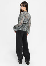 Rootweave Printed Chiffon Shirred Blouse