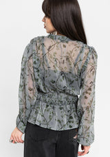Rootweave Printed Chiffon Shirred Blouse