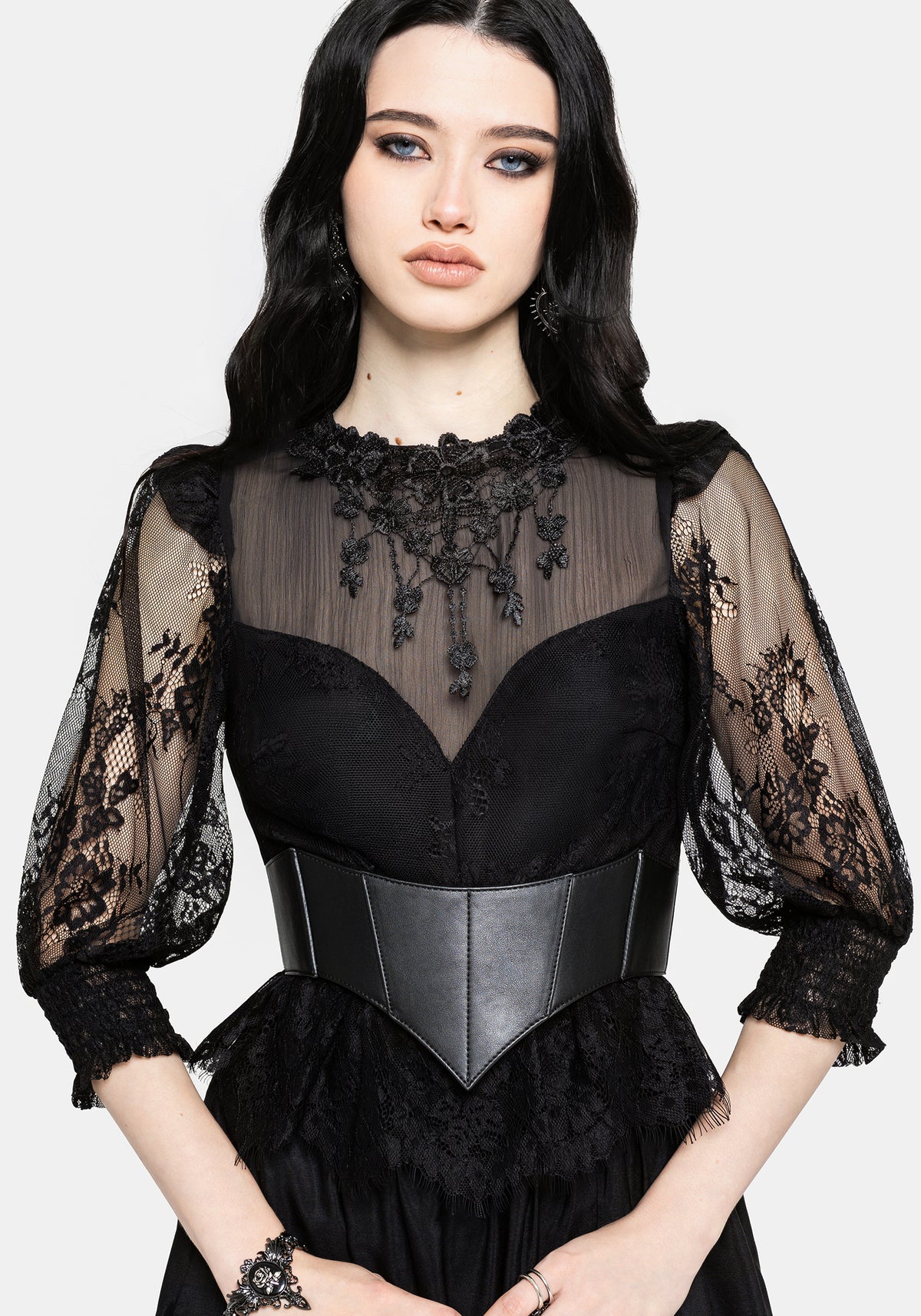 Jade Lace Embroidered Sweetheart Blouse