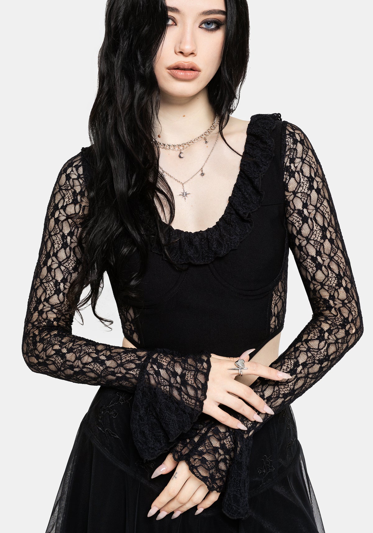 Mila Langarm Lace Corseted Oberteil