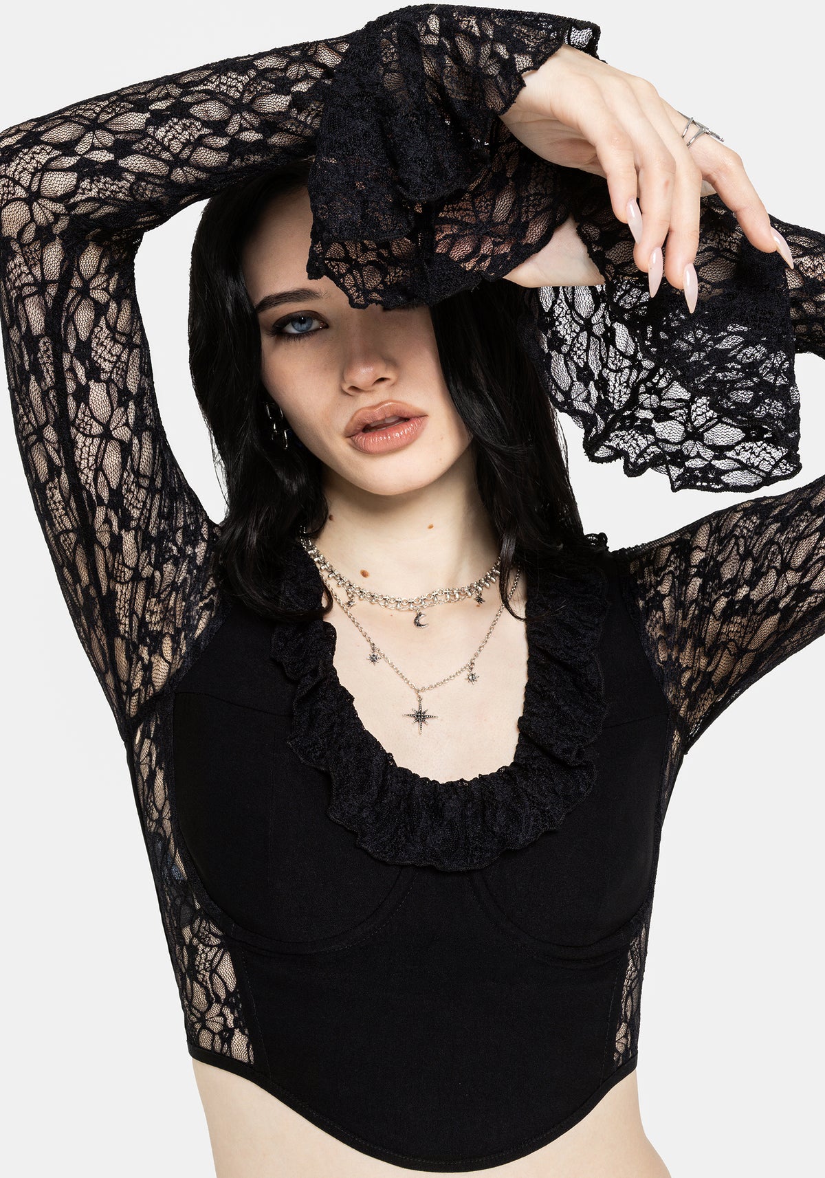 Mila Langarm Lace Corseted Oberteil