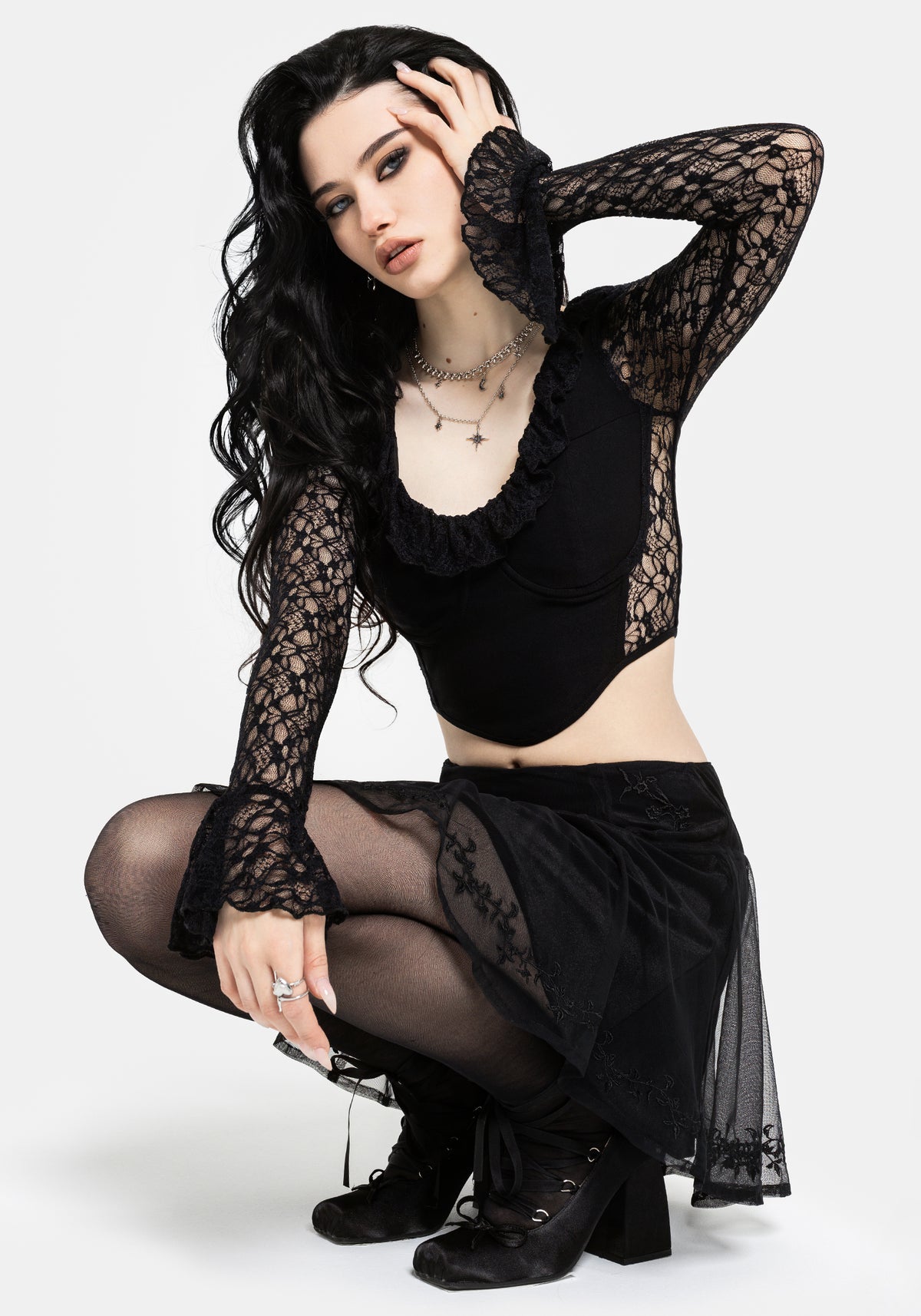 Mila Langarm Lace Corseted Oberteil