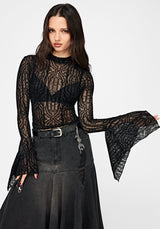 Riven Flock Fluted Sleeve Mesh Top