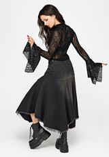 Riven Flock Fluted Sleeve Mesh Top