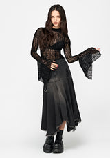 Riven Flock Fluted Sleeve Mesh Top