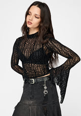 Riven Flock Fluted Sleeve Mesh Top