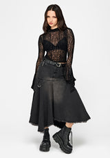 Riven Flock Fluted Sleeve Mesh Top