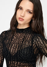 Riven Flock Fluted Sleeve Mesh Top