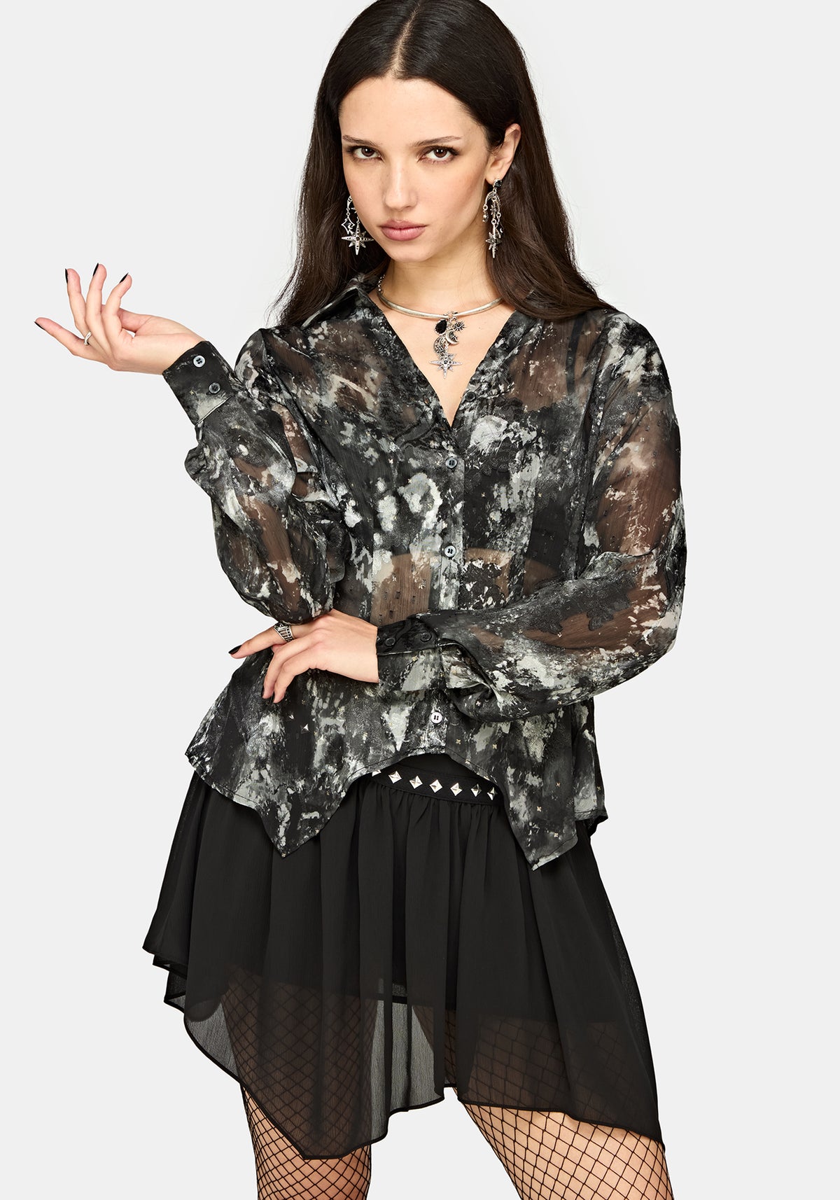 Essie Cinched Jacquard Hanky Saum Hemd