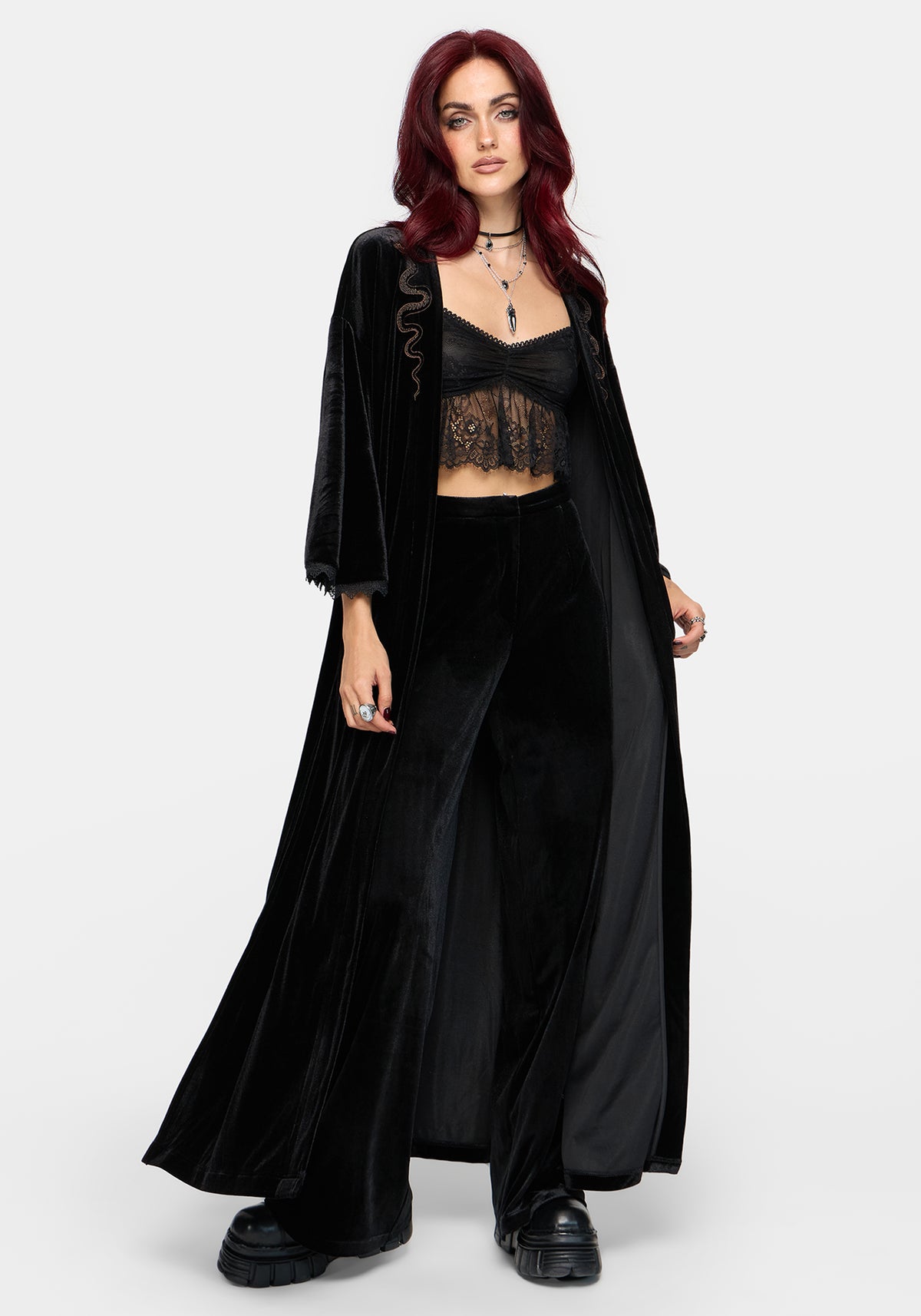 Tigris Embroidered Velour Kimono