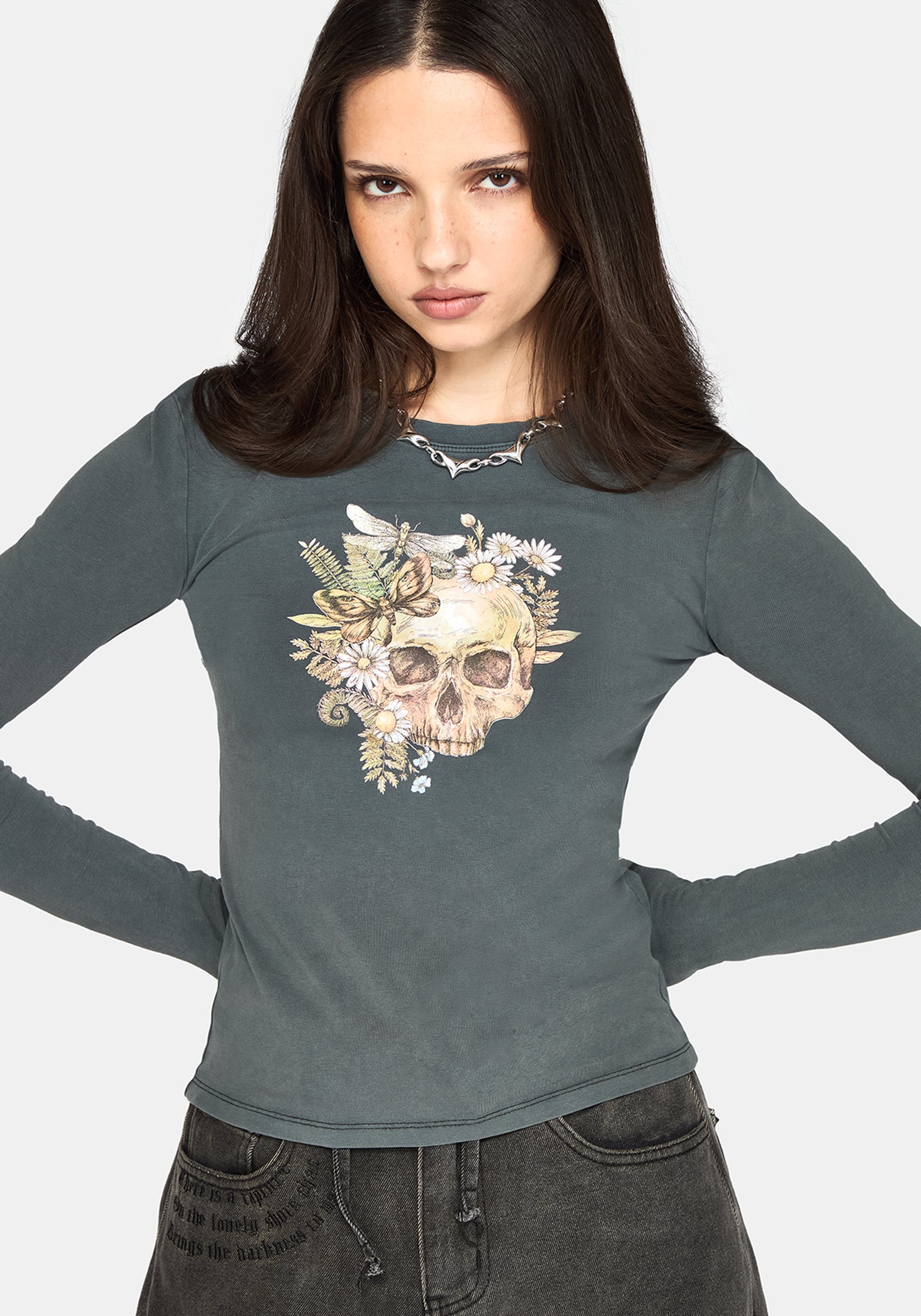 Taeyla Floral Skull Long Sleeve Baby Tee