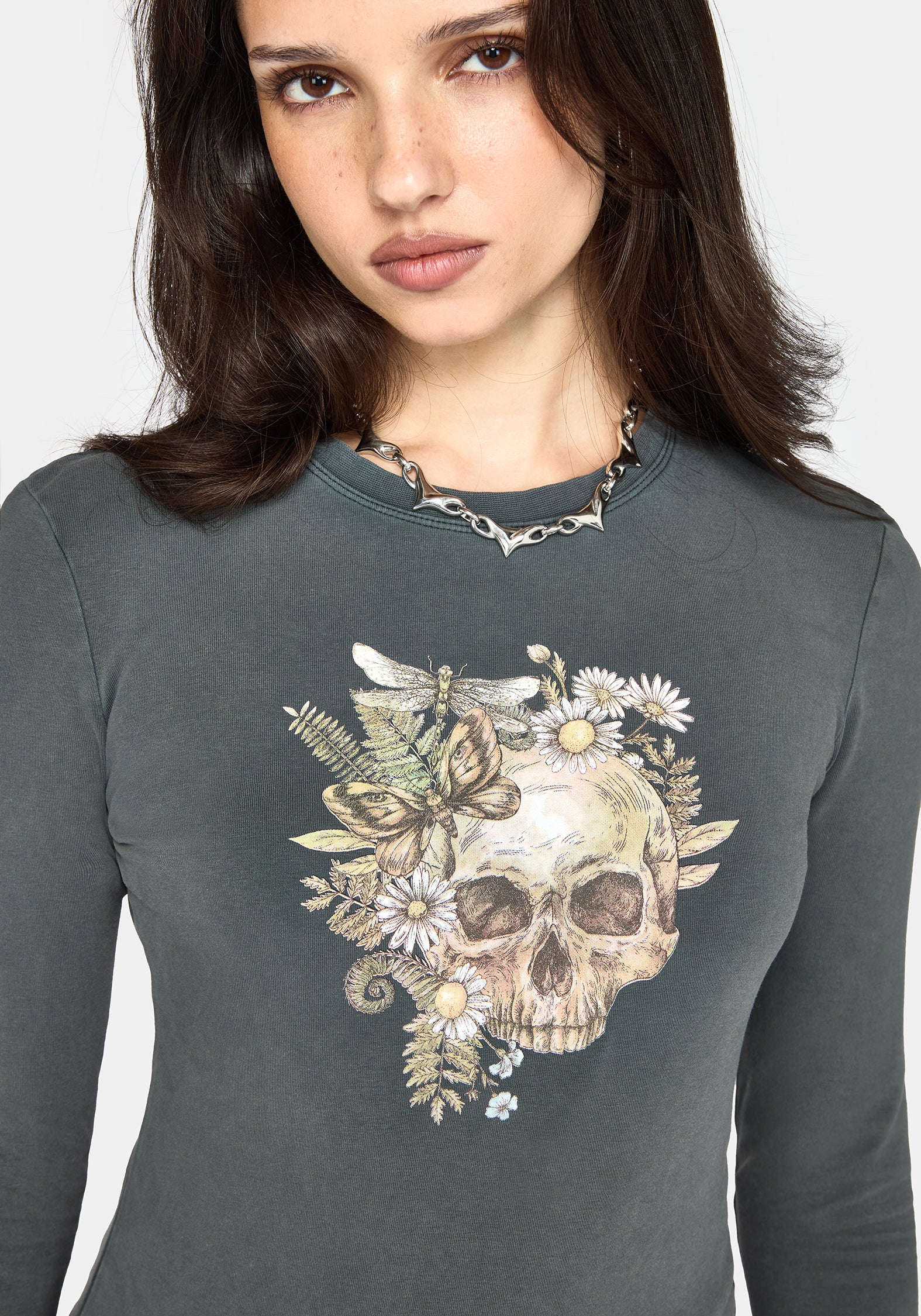 Taeyla Floral Skull Long Sleeve Baby Tee